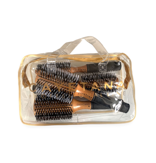 Neceser x4 Cepillos de Cabello Penacho Madera Profesional